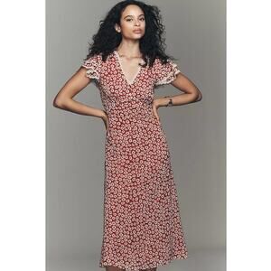 Anthropologie Exquise V-Neck Flutter-Sleeve Midi Dress Small NEW